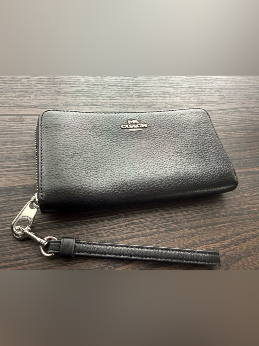 Coach Black Pebble Leather Long Zip Around Wallet C4451